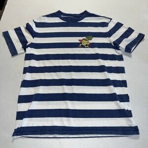American Eagle T-Shirt Mens medium Embroidered Pineapple Surf Blue Stripe Crew